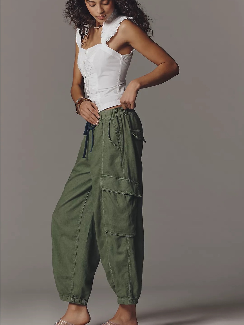 Nwot Pilcro linen cotton jogger Olive Green - Picture 3 of 7